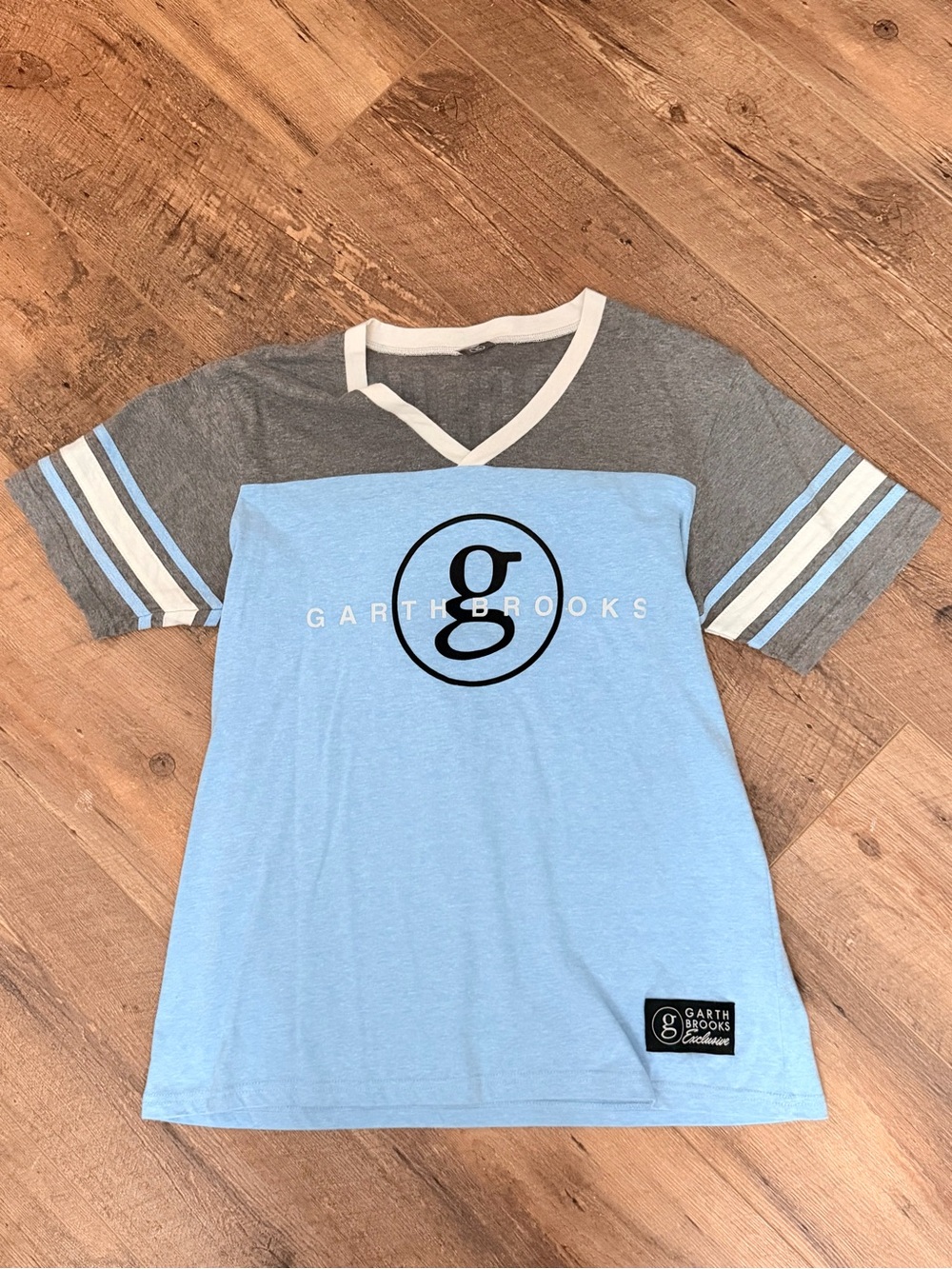 Garth Brooks Light Blue & Gray V-Neck Logo Tee